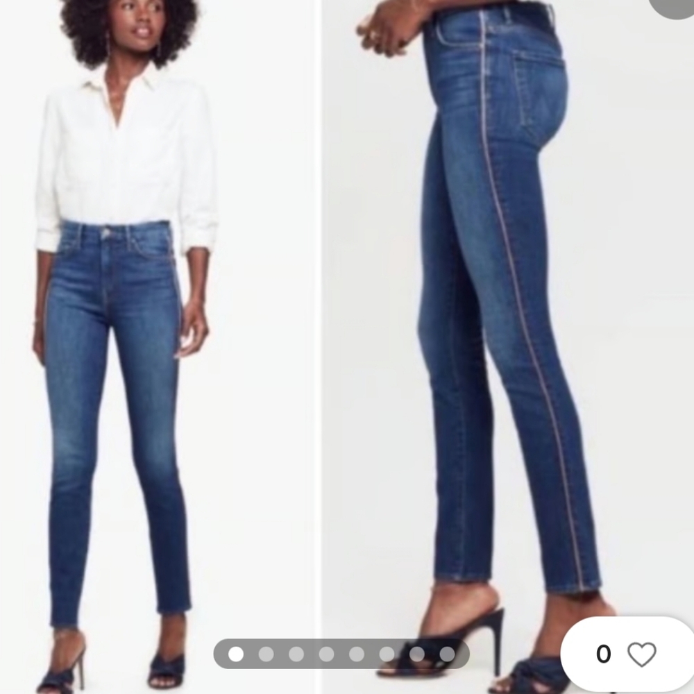 MOTHER High Waisted Looker Piped Tapered Skinny Jeans Dark Wash Striped Size 28
